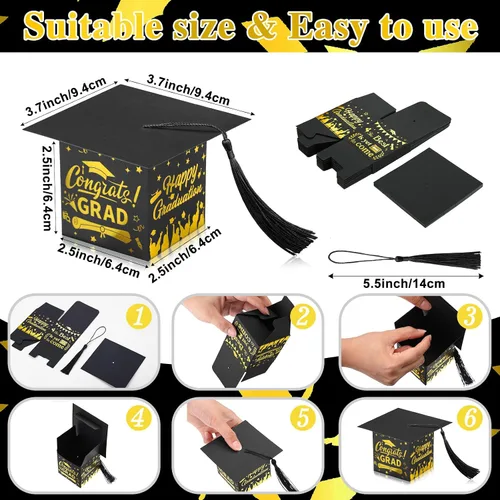 Vista 2 de Chuangdi 30 cajas de dulces de fiesta de felicitaciones graduadas, caja de casquillo de bricolaje con borlas para regalo de graduación, suministros