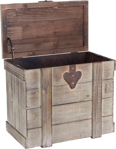 Vista 5 de Household Essentials Baúl decorativo de estilo victoriano, acabado en madera envejecida y acentos metálicos, con tapa completamente abierta y asas