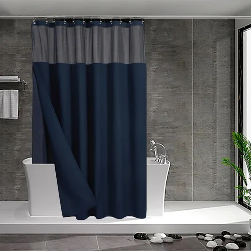 Vista 35 de N&Y HOME - Juego de cortina de ducha de punto gofre, forro de tela a presión y ganchos, para ducha pequeña, estilo hotel, ventana superior de malla