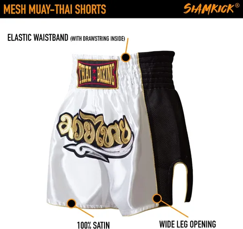 Vista 5 de SIAMKICK Pantalones cortos clásicos de Muay Thai para hombres y mujeres, boxeo, kickboxing, alto grado, artes marciales mixtas, ropa de entrenamiento