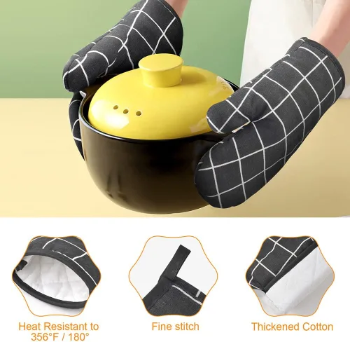 Vista 2 de AUAUY Guantes de horno y soportes para ollas Juego de 6 piezas, guantes de cocina resistentes al calor de 392°F y almohadillas térmicas Guantes