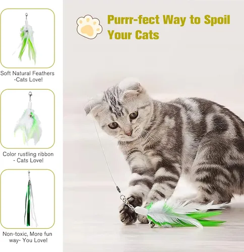 Vista 5 de BEBOBLY Juguete retráctil 3 en 1 para gatos de interior, juguetes interactivos de plumas de gato