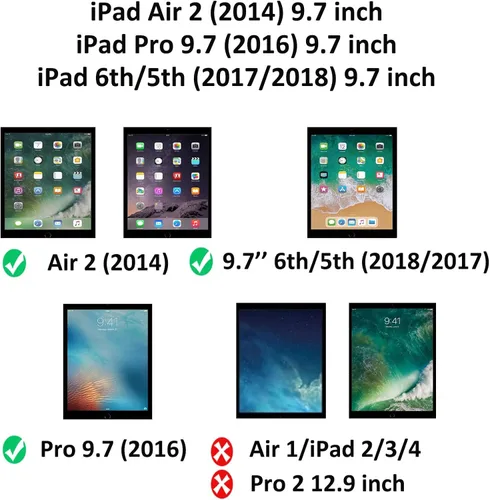 Vista 2 de HXCASEAC Funda a prueba de golpes para iPad de 6ª/5ª generación, Air 2 / Pro de 9.7 pulgadas con protector de pantalla, soporte integrado, duradera