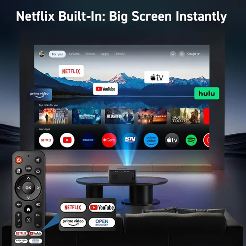 Vista 2 de [Aplicaciones integradas] Proyector inteligente con WiFi y Bluetooth, proyector de películas para exteriores SOPYOU 4K decodifica un máximo de 450