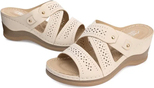 Vista 4 de SHIBEVER Sandalias de cuña para mujer de verano cómodos zapatos de sandalias de plataforma con puntera abierta