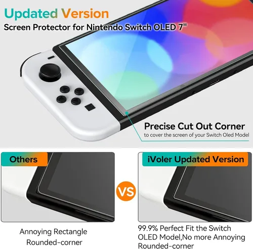 Vista 3 de ivoler Paquete de 4 Protector de pantalla de vidrio templado diseñado para Nintendo Switch OLED modelo 2021 con marco de alineación transparente HD