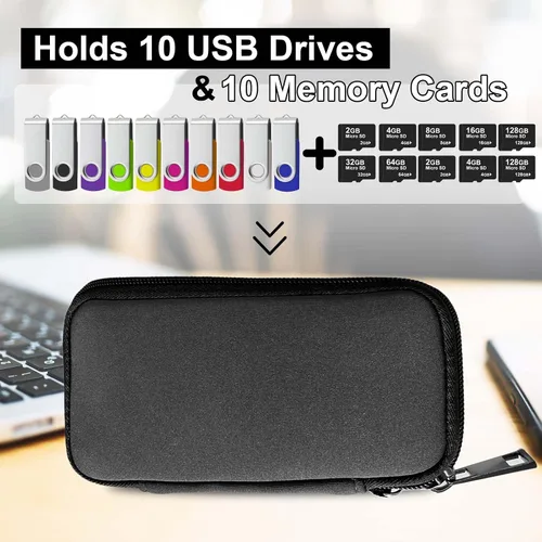 Vista 3 de JBOS Estuche para USB Flash Drive con 10 Ranuras para USB y 10 Ranuras para Tarjetas de Memoria Organizador de Almacenamiento con Bolsa