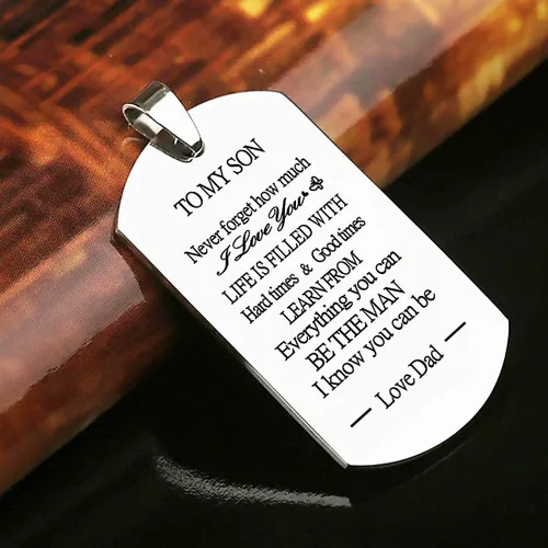Vista 5 de To My Son Dog Tag Military Stainless Steel Pendant Necklace gifts for Men Teen boys,Birthday Graduation Christmas Gifts to Son from Dad Mom