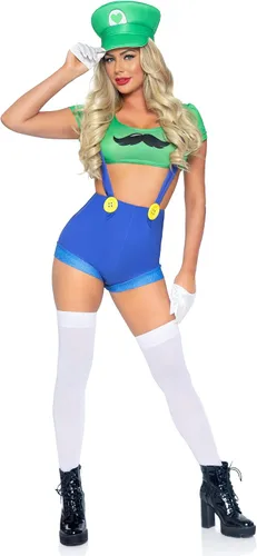 Vista 3 de Leg Avenue Womens 3 Pc Sexy Gamer Babe Costume with Crop Top Suspender Shorts Hat