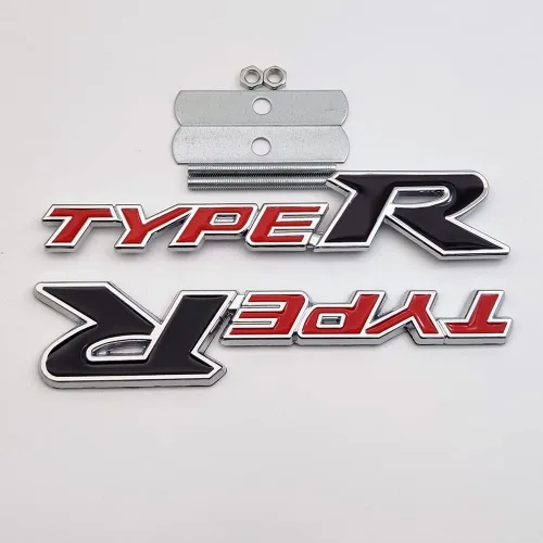 Vista 2 de Emblema de parrilla delantera de coche de metal cromado con logo Type-R + insignia de tapa de maletero de carreras 3D Type, calcomanía adhesiva Rojo