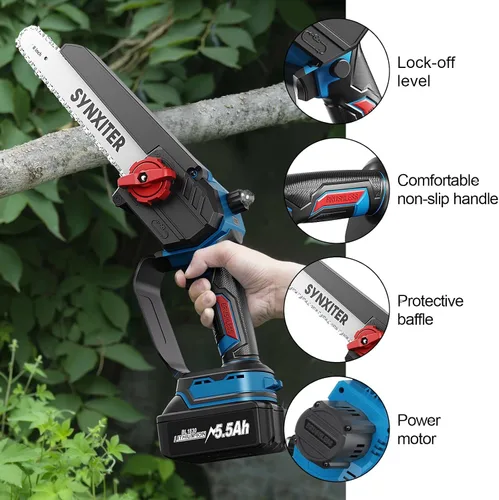 Vista 6 de Mini motosierra, motosierra eléctrica portátil 2 en 1 de 8 y 6 pulgadas, inalámbrica, pequeña motosierra de mano para ramas de árbol, patio, hogar