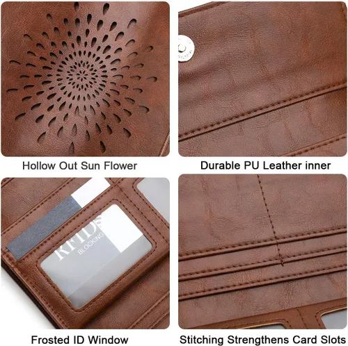 Vista 5 de Aphison - Cartera larga de cuero suave RFID para mujer, con caja de regalo