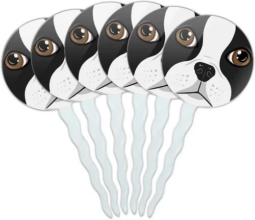 Vista 6 de Juego de 6 palillos para cupcakes para decoración de perros y cachorros - Basset Hound Face