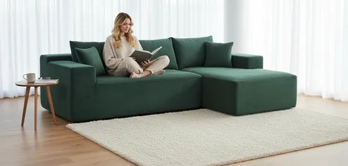 Vista 10 de Container Furniture Direct Ridge - Sofá convertible de pana en forma de L de 2 piezas en caja con almohadas, sofá modular de 3 plazas, muebles