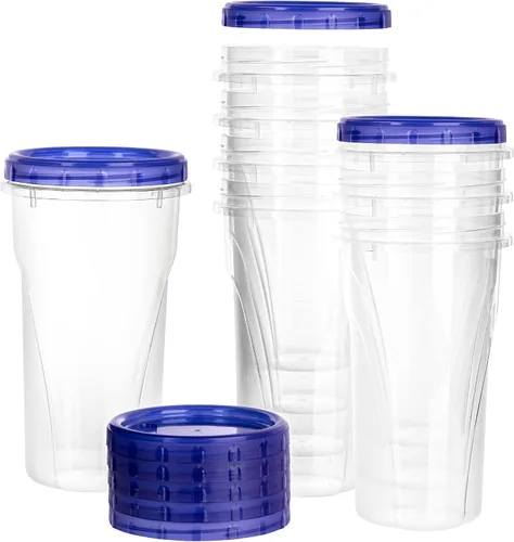 Vista 10 de PLASTICPRO [Paquete de 3 de 32 oz] Contenedores de Delicatessen con Tapa Giratoria Fondo Transparente con Tapas Giratorias Azules Reutilizables