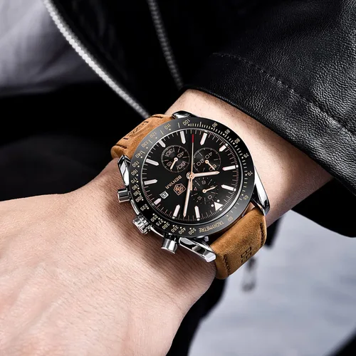 Vista 2 de BY BENYAR Reloj de pulsera para hombre Tienda analógico relojes para hombre negocios trabajo impermeable cronógrafo para hombre moda minimalista