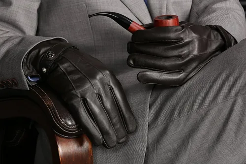 Vista 3 de MODA Mr Chicago - Guantes de cuero genuino para hombre con función de pantalla táctil para teléfonos inteligentes