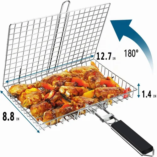 Vista 3 de Cesta para barbacoa - Cesta para parrilla de pescado y estante - Accesorios para exteriores