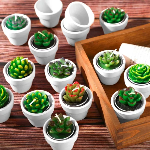 Vista 4 de Shihanee Juego de 36 Piezas a Granel de Velas de Té Decorativas de Cactus Suculentas Hechas a Mano con Mini Soportes de Arcilla de Terracota