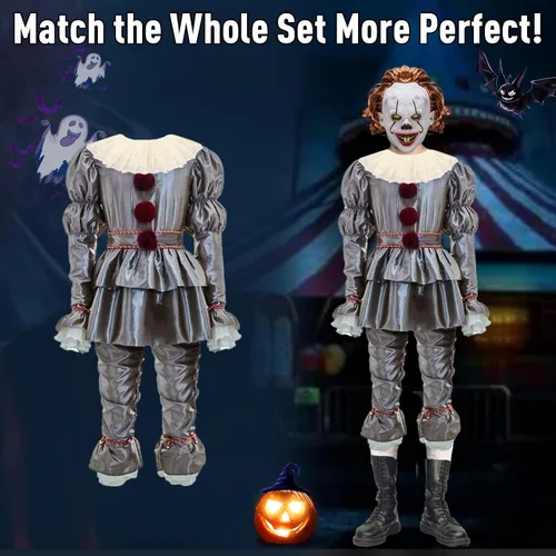 Vista 6 de Disfraz de payaso para adultos, disfraz de payaso para Halloween, disfraz de payaso aterrador para adolescentes, juego de rol para hombres y mujeres