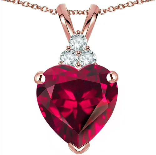 Vista 3 de Star K Collar con colgante de tres piedras en forma de corazón de oro macizo de 14 quilates de 8