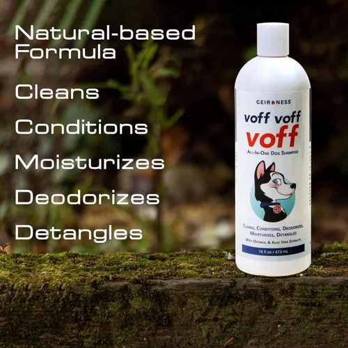 Vista 5 de Voff Voff Voff Champú todo en uno para perros de Geir Ness – Fórmula natural de avena y aloe con coco y extracto de palma datilera – Limpia