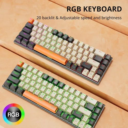 Vista 4 de Redragon Teclado mecánico 60% para juegos, 68 teclas, teclado RGB de oficina con cable con teclas de flecha, macro programable, interruptores rojos