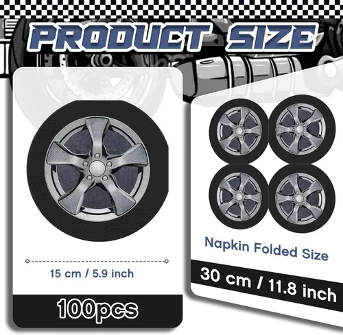 Vista 2 de Henoyso - 100 servilletas para neumáticos de automóvil de 6 pulgadas, servilletas de fiesta de cumpleaños de coches de carreras, suministros