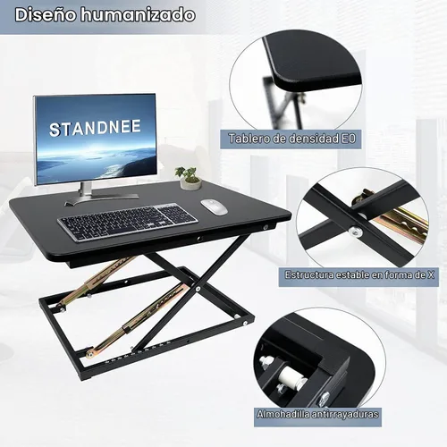 Vista 5 de Convertidor de escritorio de pie ajustable en altura - Soporta 300 libras, estación de trabajo elevadora para monitor/portátil totalmente montada