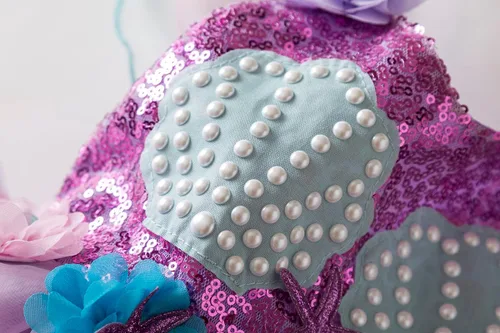 Vista 9 de Disfraz de princesa Ariel de sirena, vestido de fiesta de cumpleaños para niñas, regalo de cumpleaños, disfraz de Halloween