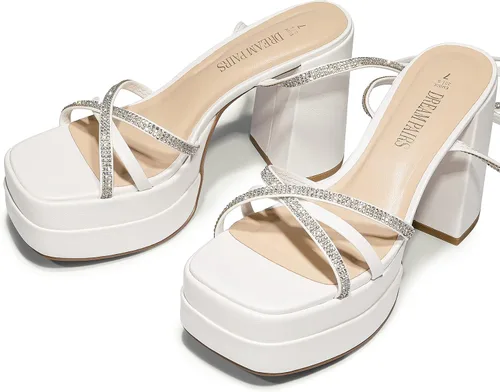 Vista 6 de DREAM PAIRS Sandalias de plataforma con cordones para mujer, con diamantes de imitación, sandalias gruesas Y2K para club, fiesta, cita, baile