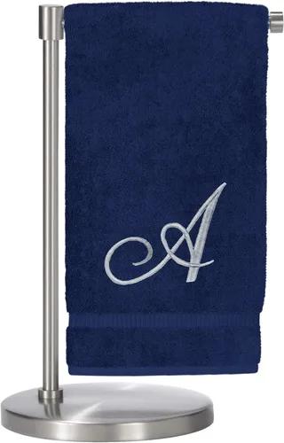 Vista 95 de Script R - Toalla de baño con monograma, regalo personalizado, 27 x 54 pulgadas, juego de 1 toalla bordada con texto dorado, 100% algodón turco Navy