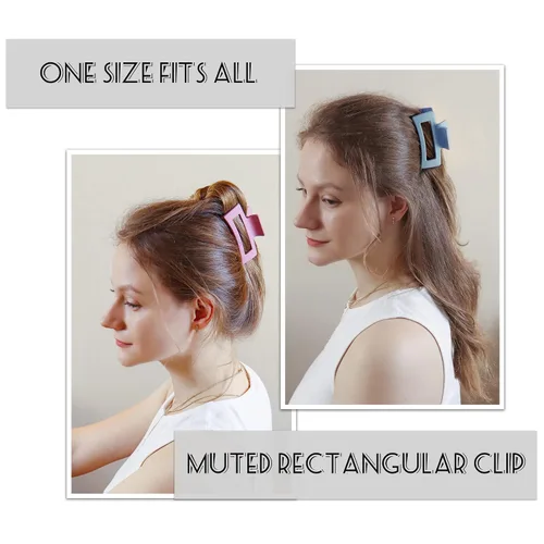 Vista 2 de 10 pinzas para el cabello para mujer, 3.5 pulgadas, antideslizantes, medianas y grandes, para cabello fino, paquete de 5 pinzas cuadradas