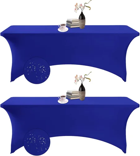 Vista 131 de Paquete de 2 fundas de mesa de elastano impermeables para mesas rectangulares, 6 pies, negras, elásticas, resistentes a manchas, para todas