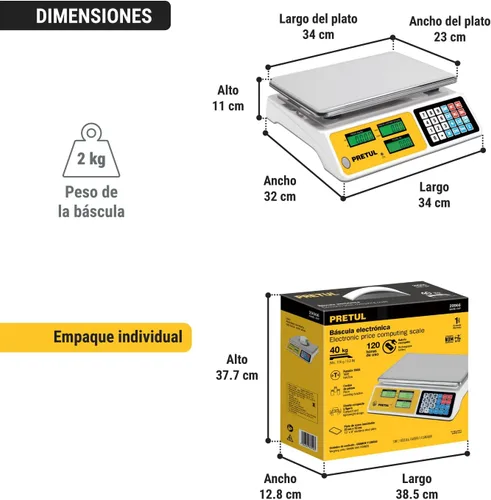 Vista 12 de Báscula electrónica Pretul 88.2 lbs de capacidad multifunción