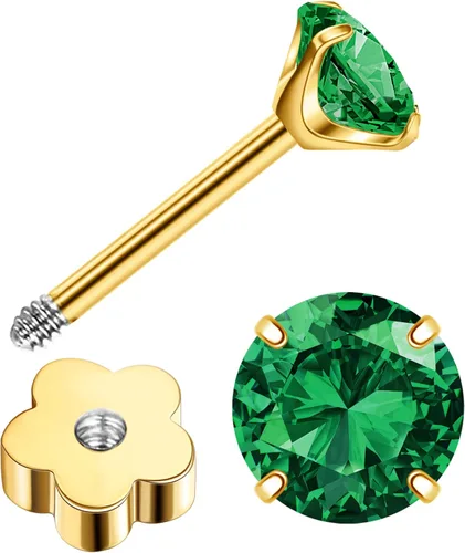 Vista 24 de Aretes de titanio G23 hechos a mano de 0.118 in, chapados en oro de 14 quilates, pequeños 5A+CZ, aretes de cartílago hipoalergénicos, aretes
