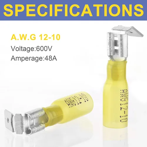 Vista 2 de haisstronica 120 conectores amarillos de pala termocontraíbles, conectores de cable de 12-10 AWG, terminales de desconexión rápida