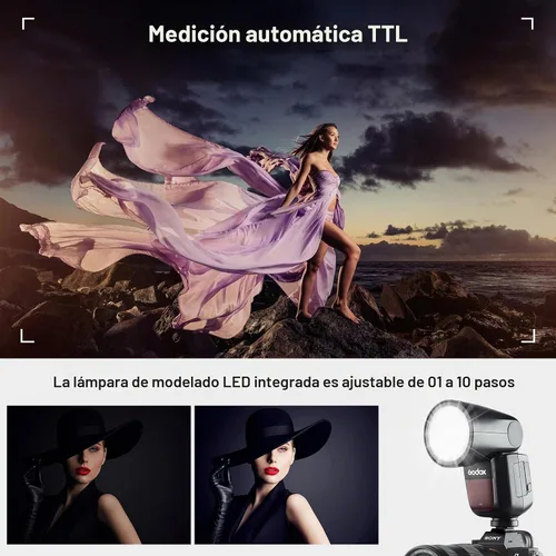 Vista 10 de GODOX V1 V1-S Flash para Sony, 76Ws 2.4G TTL Speedlite para Sony HSS 1/8000s, 480 disparos a potencia completa, batería recargable de iones