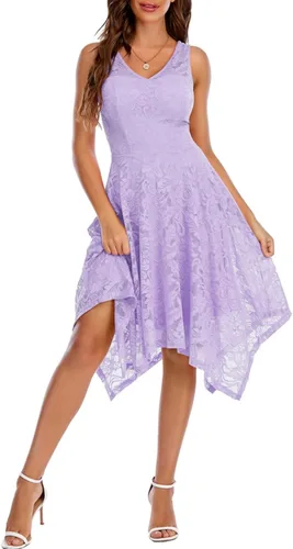 Vista 11 de Meetjen Vestidos de cóctel para mujer 2025 con dobladillo tipo pañuelo, encaje, formal, para invitada de boda, dama de honor, elegante, para Negro