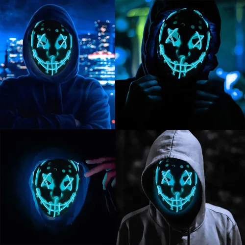 Vista 4 de ZLIXING Jason Mask Costume Led Purge Mask Light up Scary Halloween Costumes Mask for Men Women Adults Kids