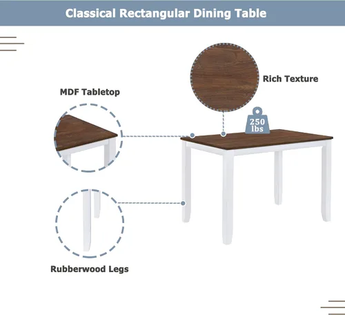 Vista 6 de Farmhouse - Juego de mesa de comedor de cocina de 5 piezas, mesa de cocina rectangular rústica con 4 cómodas sillas de comedor tapizadas, juego