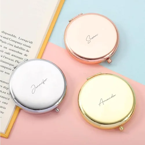 Vista 2 de Espejo compacto personalizado, espejo personalizado con nombre, propuesta de dama de honor, espejo de bolsillo grabado (5)