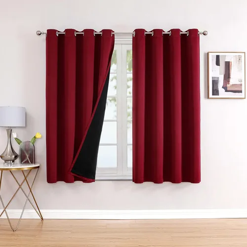 Vista 77 de ChrisDowa Cortinas 100% opacas de 63 pulgadas de largo para dormitorio con forro negro, 2 capas gruesas totalmente opacas con aislamiento térmico
