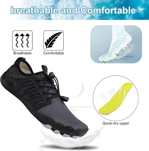 Vista 2 de Snugeasy Zapatos acuáticos para mujeres y hombres, de secado rápido, zapatos acuáticos sin cordones, para senderismo, natación, parques acuáticos