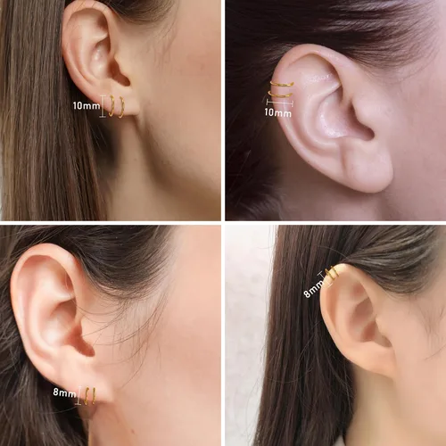 Vista 10 de 2 Pairs Double Hoop Earrings, Gold Cartilage Earrings for Women, Small Silver Helix Piercing Jewelry,Spiral Nose Ring Tiny Twist Earrings as Gift