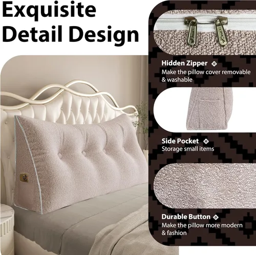 Vista 49 de Almohada de cabecera gruesa totalmente rellena tamaño Queen, cabecera acolchada suave y firme, soporte grande, triangular, almohada de cuña