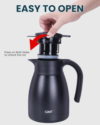 Vista 6 de Jarra térmica para café GiNT de 1L / 34Oz, jarras de café de acero inoxidable aisladas para mantener caliente/Jarra térmica de vacío de doble pared