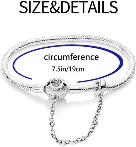 Vista 7 de KUNSIR Pulsera de plata de ley 925 con cierre de palma, cadena de serpiente, pulseras básicas para cualquier dije PDL, para adolescentes y mujeres