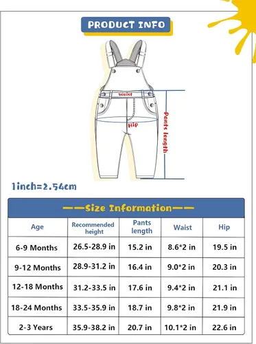 Vista 7 de KIDSCOOL SPACE Baby Boy Girl Jean Overalls,Toddler Slim Cute Denim Dungaree