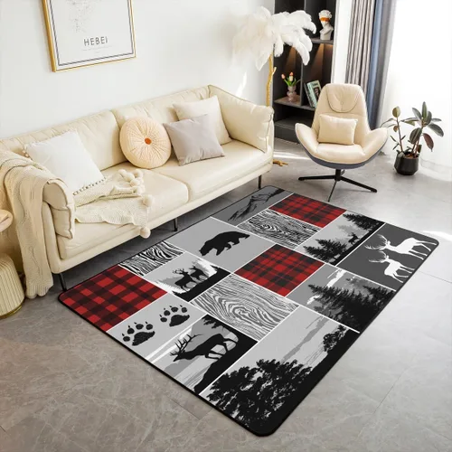 Vista 9 de Erosebridal Alfombra rústica de ciervo de 3 x 5 pies, alfombra de retazos de oso para niños, adolescentes y adultos, alfombra antideslizante de alce